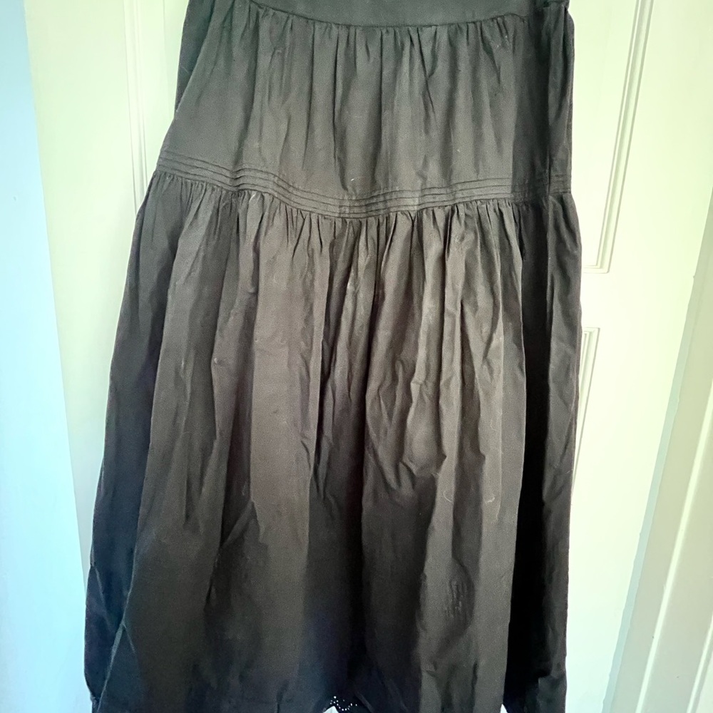Quince Black Tiered A-Line Midi Skirt